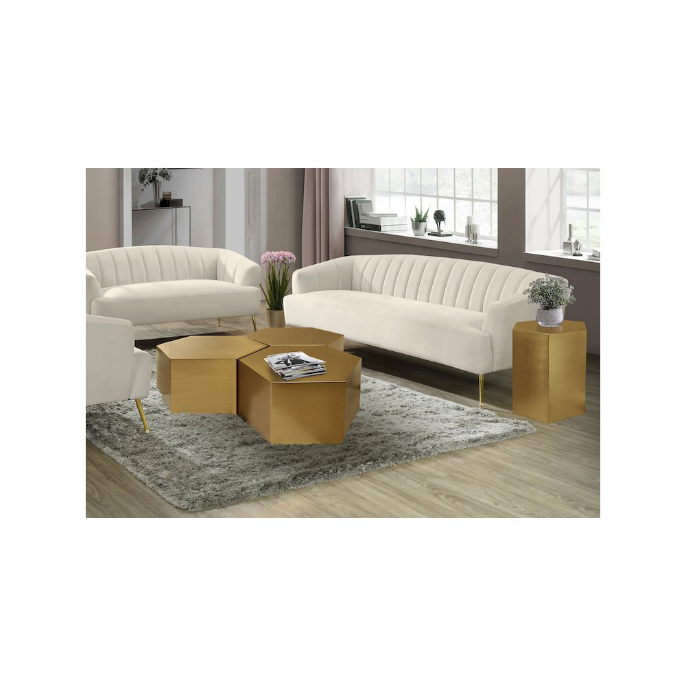 Hexagon Brushed Gold Coffee Table. Picture 2