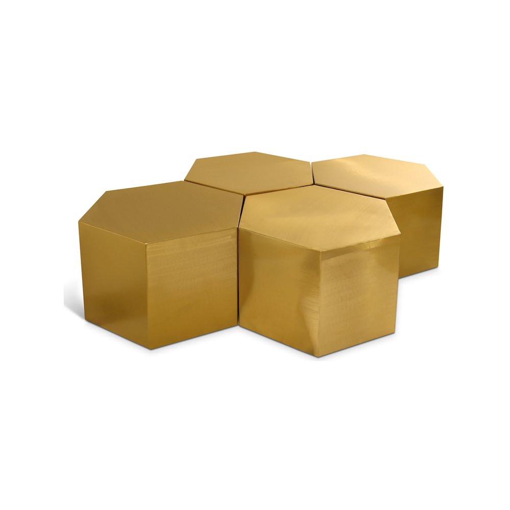 Hexagon Brushed Gold Coffee Table. Picture 1