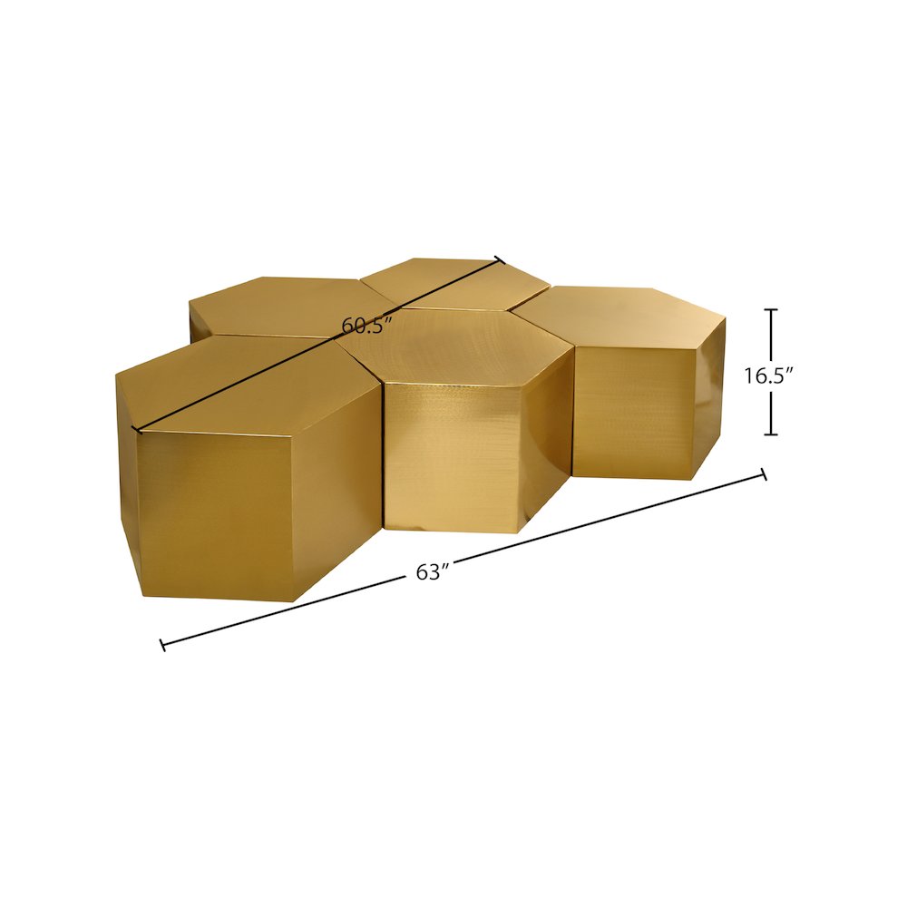 Hexagon Brushed Gold Coffee Table. Picture 3