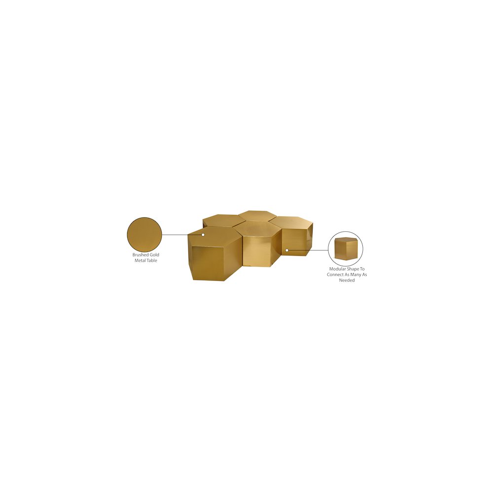 Hexagon Brushed Gold Coffee Table. Picture 4