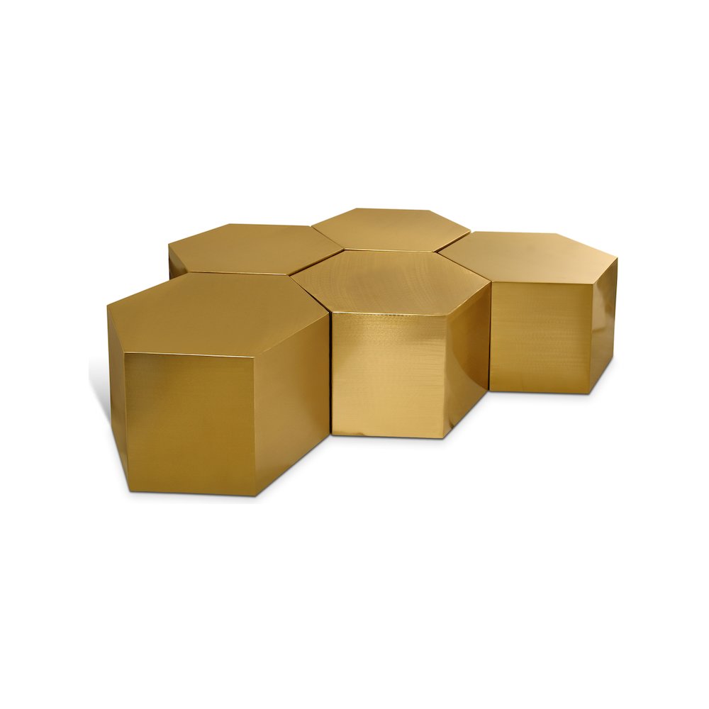 Hexagon Brushed Gold Coffee Table. Picture 1