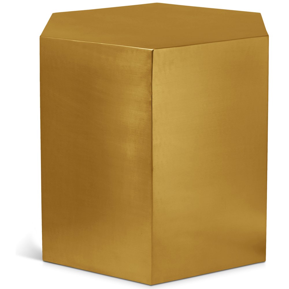 Hexagon Brushed Gold End Table. Picture 1