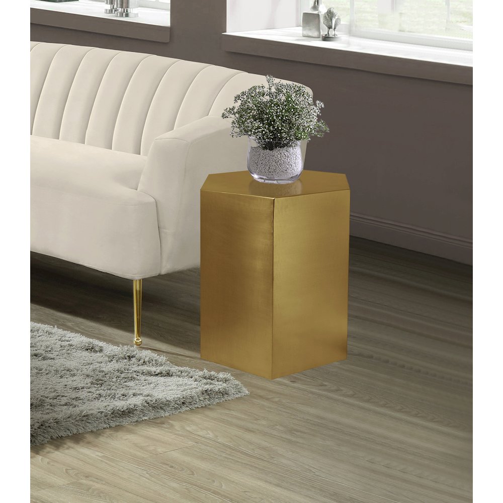 Hexagon Brushed Gold End Table. Picture 2