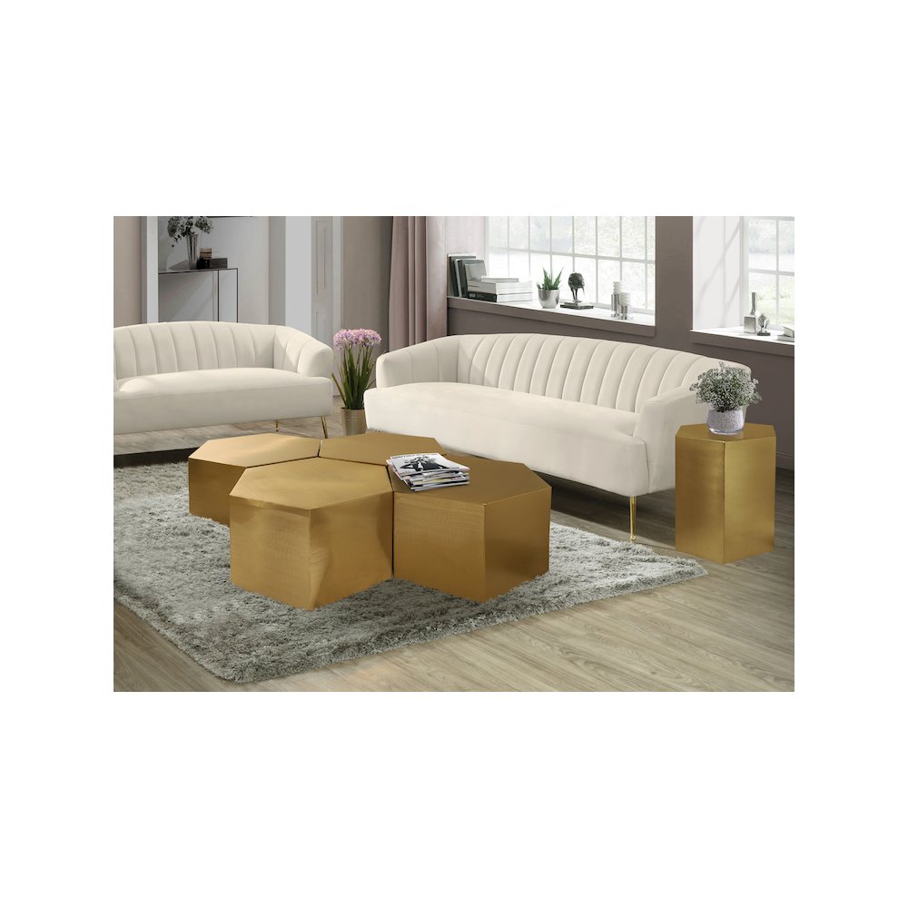 Hexagon Brushed Gold End Table. Picture 8