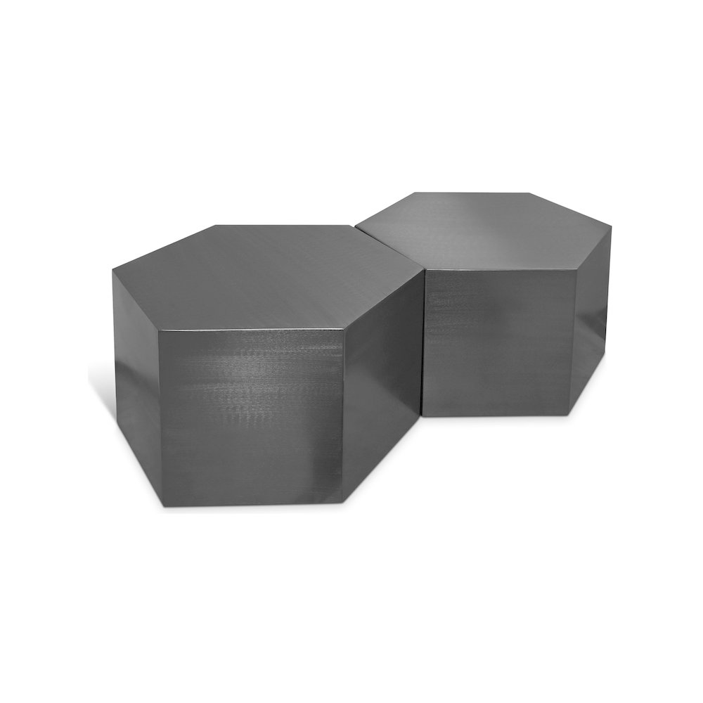Hexagon Brushed Chrome Coffee Table. Picture 1
