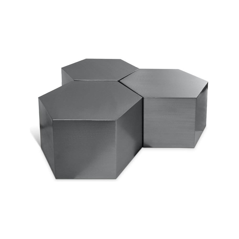 Hexagon Brushed Chrome Coffee Table. Picture 1