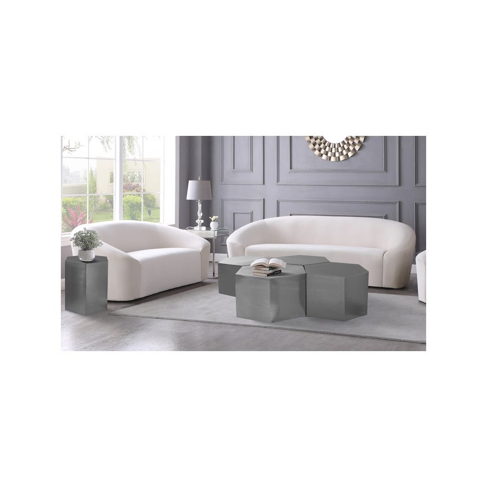 Hexagon Brushed Chrome Coffee Table. Picture 2