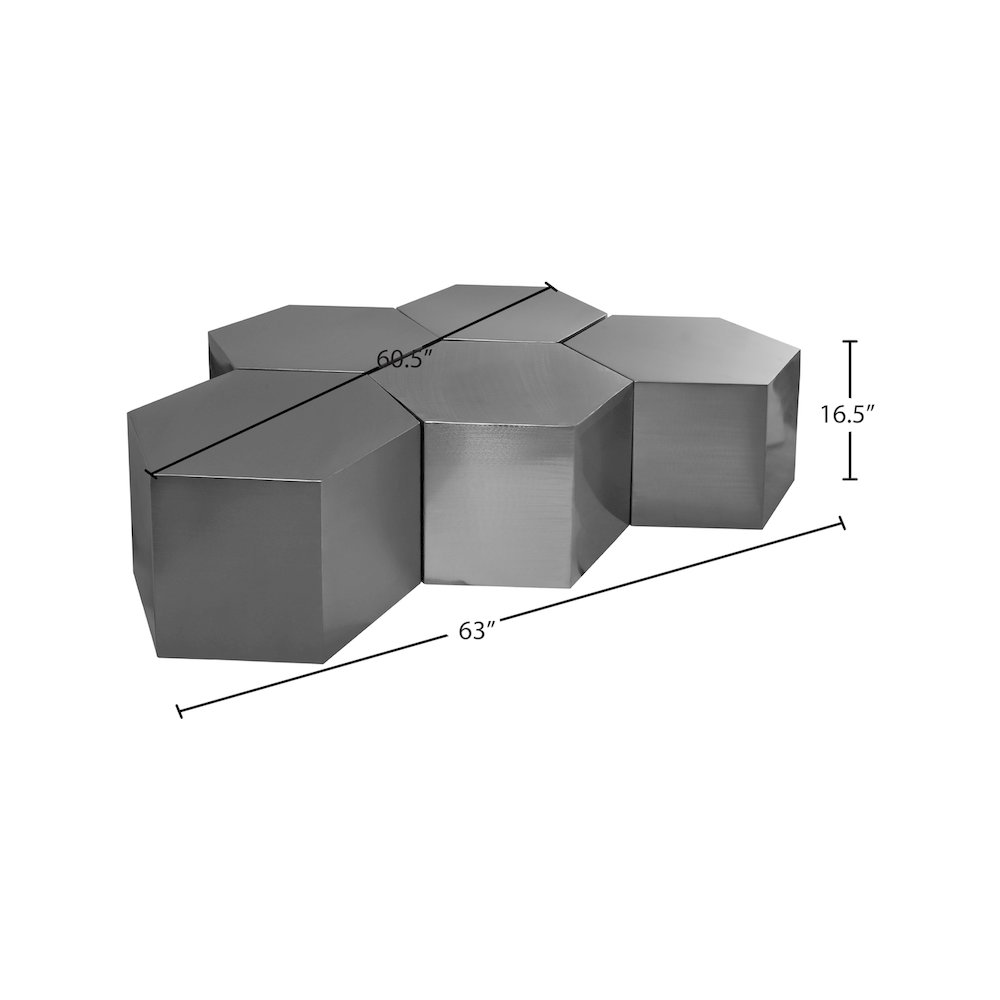 Hexagon Brushed Chrome Coffee Table. Picture 3