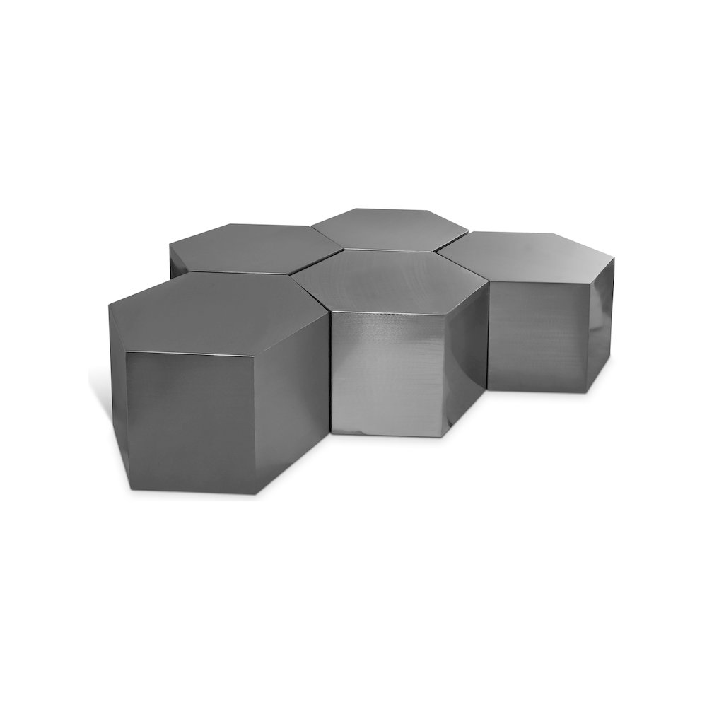 Hexagon Brushed Chrome Coffee Table. Picture 1