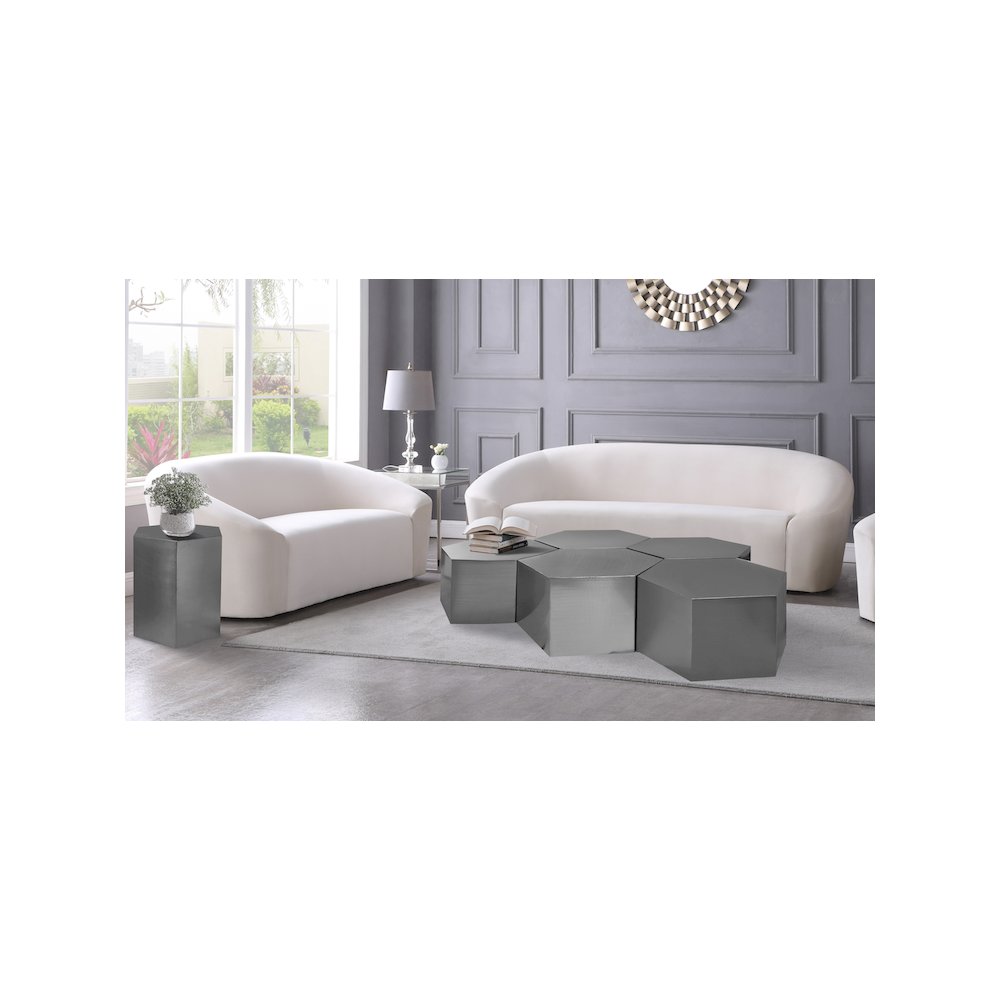 Hexagon Brushed Chrome Coffee Table. Picture 2