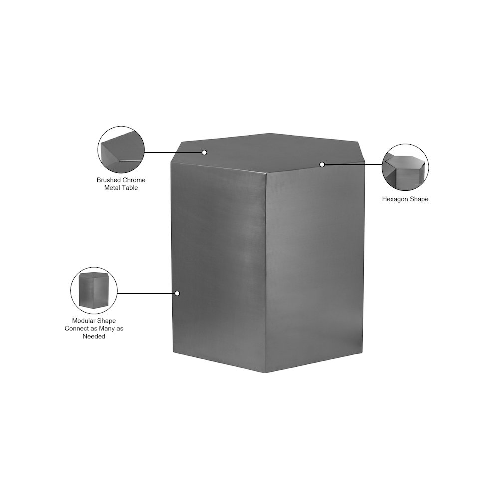 Hexagon Brushed Chrome End Table. Picture 11