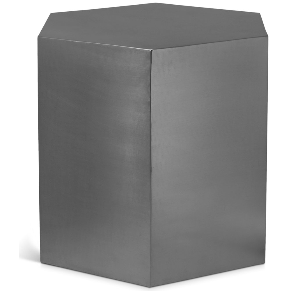 Hexagon Brushed Chrome End Table. Picture 1