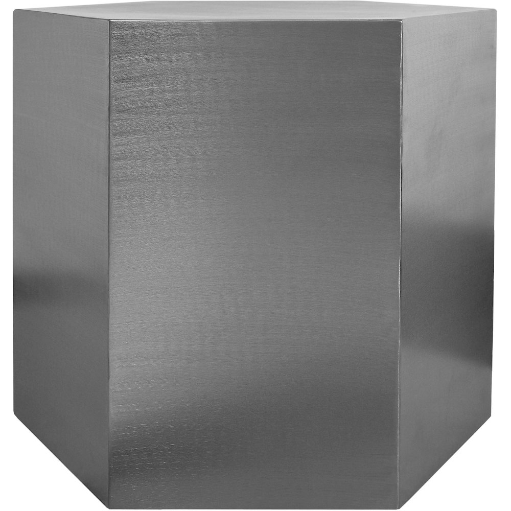 Hexagon Brushed Chrome End Table. Picture 3