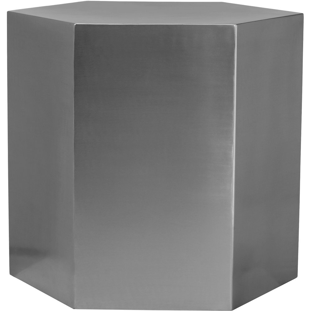 Hexagon Brushed Chrome End Table. Picture 4