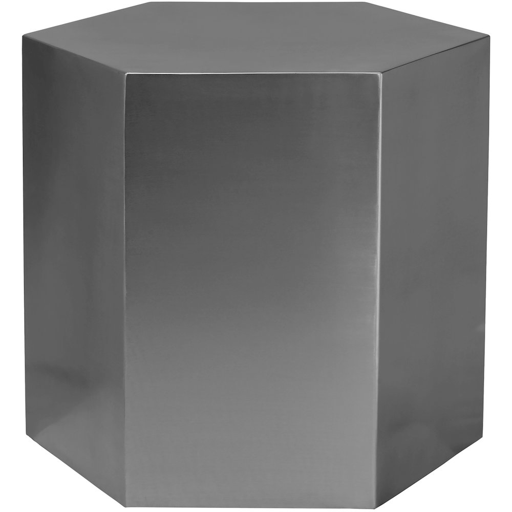 Hexagon Brushed Chrome End Table. Picture 5