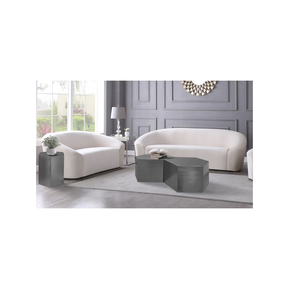 Hexagon Brushed Chrome End Table. Picture 8