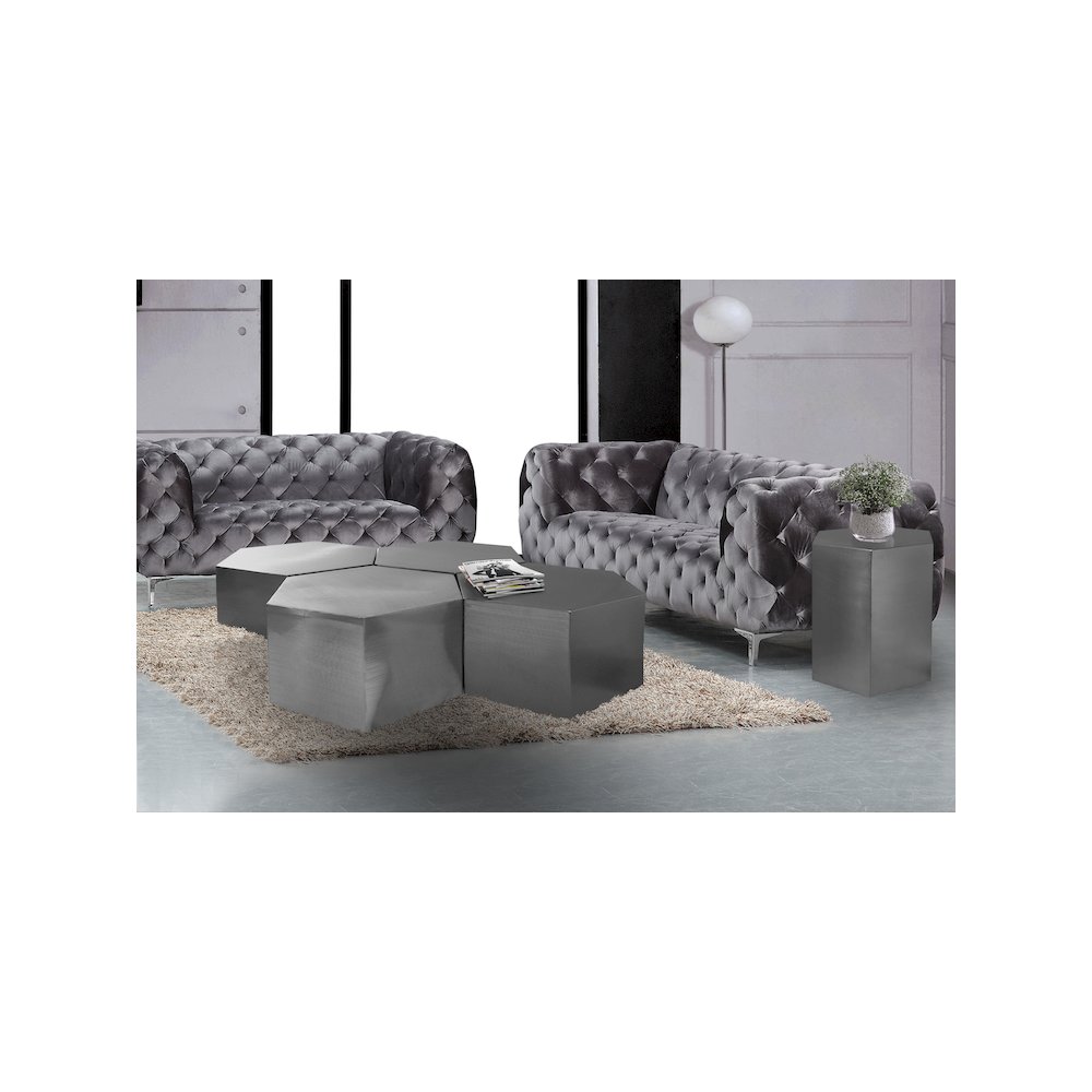 Hexagon Brushed Chrome End Table. Picture 9
