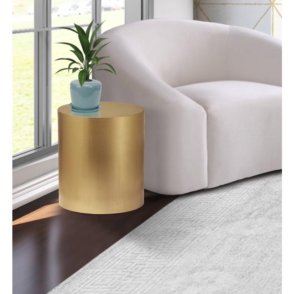 Cylinder Brushed Gold End Table. Picture 2