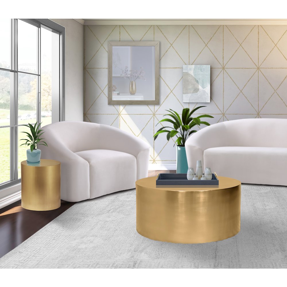 Cylinder Brushed Gold End Table. Picture 6