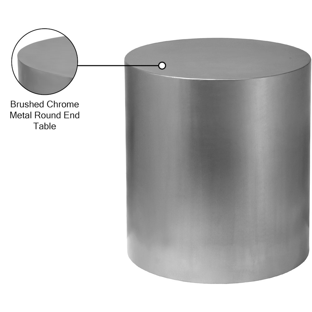 Cylinder Brushed Chrome End Table. Picture 7