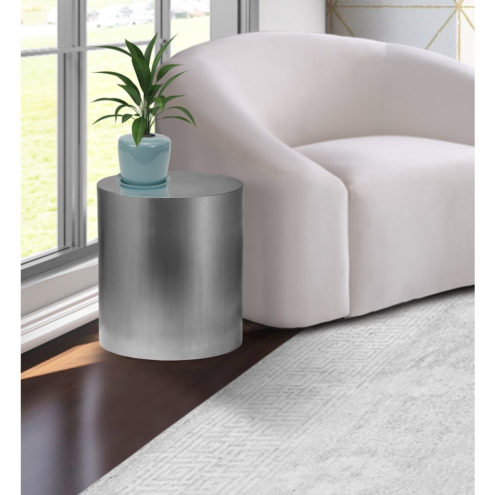 Cylinder Brushed Chrome End Table. Picture 2