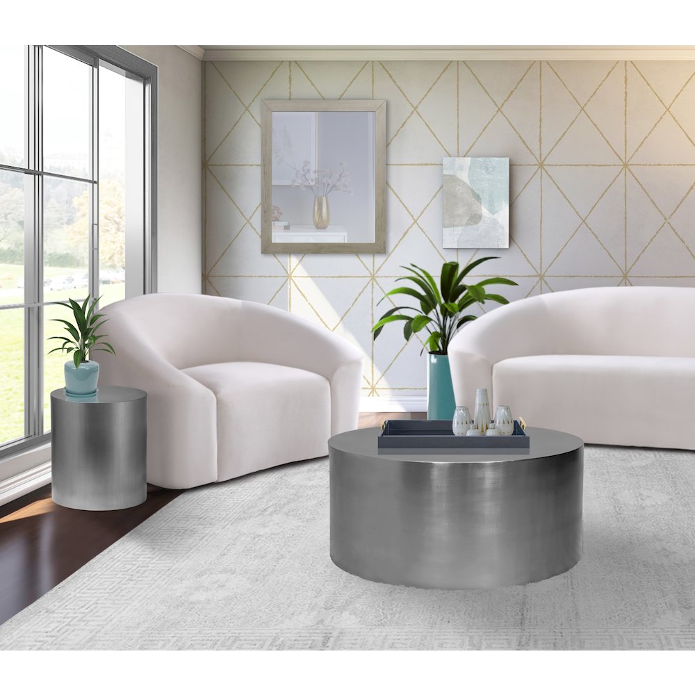 Cylinder Brushed Chrome End Table. Picture 5