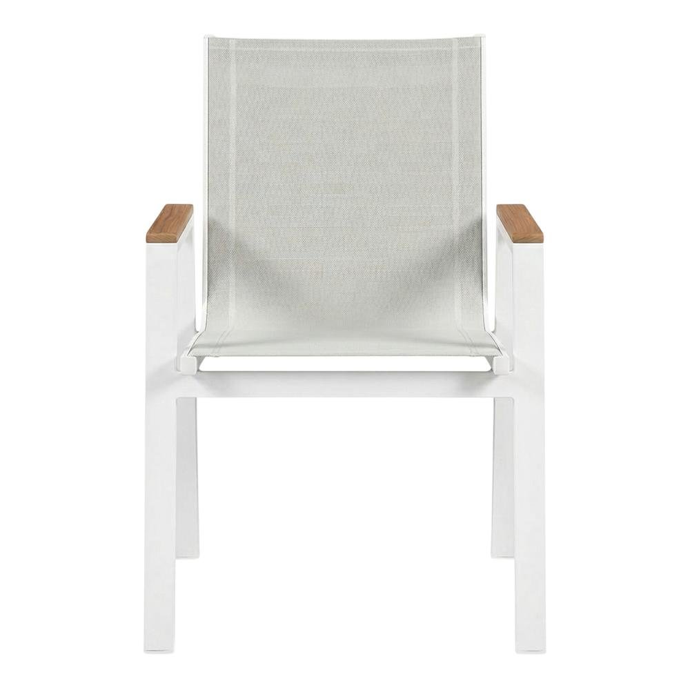 White Mesh Fabric Outdoor Patio Dining Armchair Set Of 2 With Contemporary Style. Picture 4