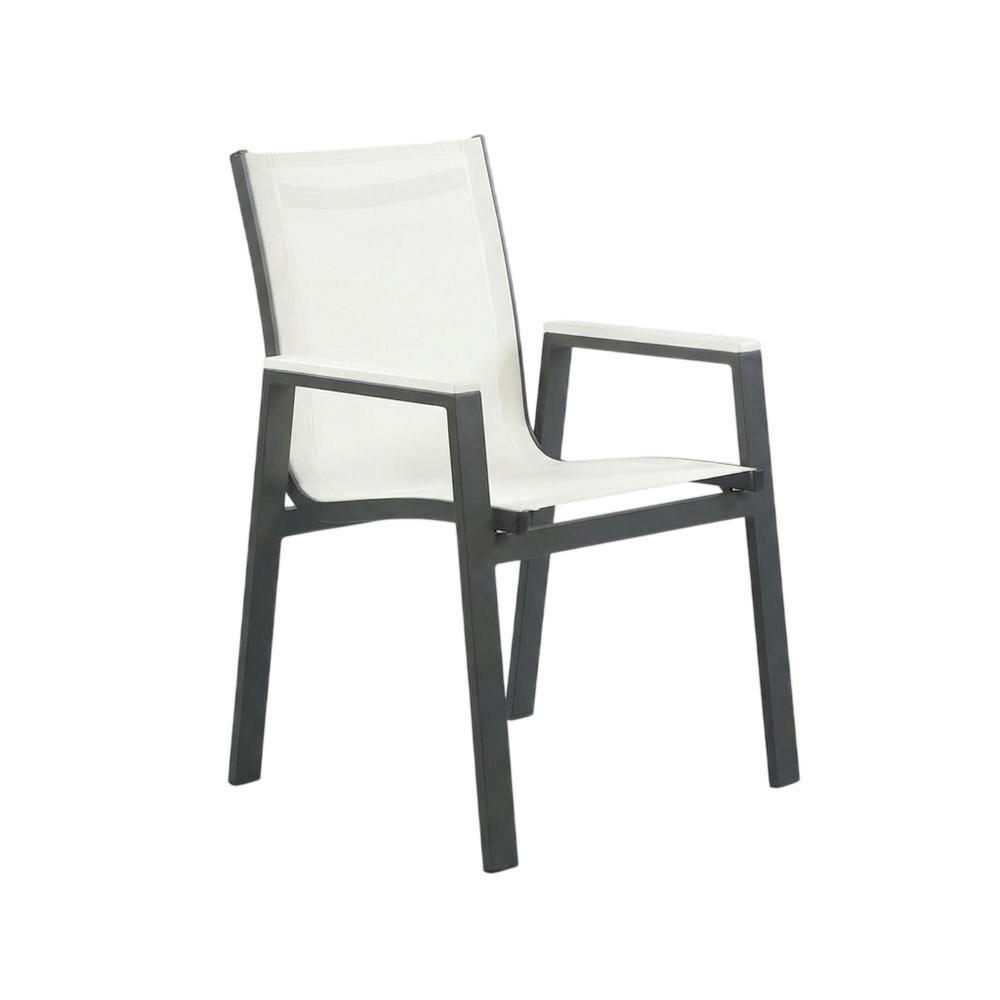 Outdoor Patio Dining Armchairs Set Of 2 In White Mesh Fabric, Contemporary Style. Picture 1