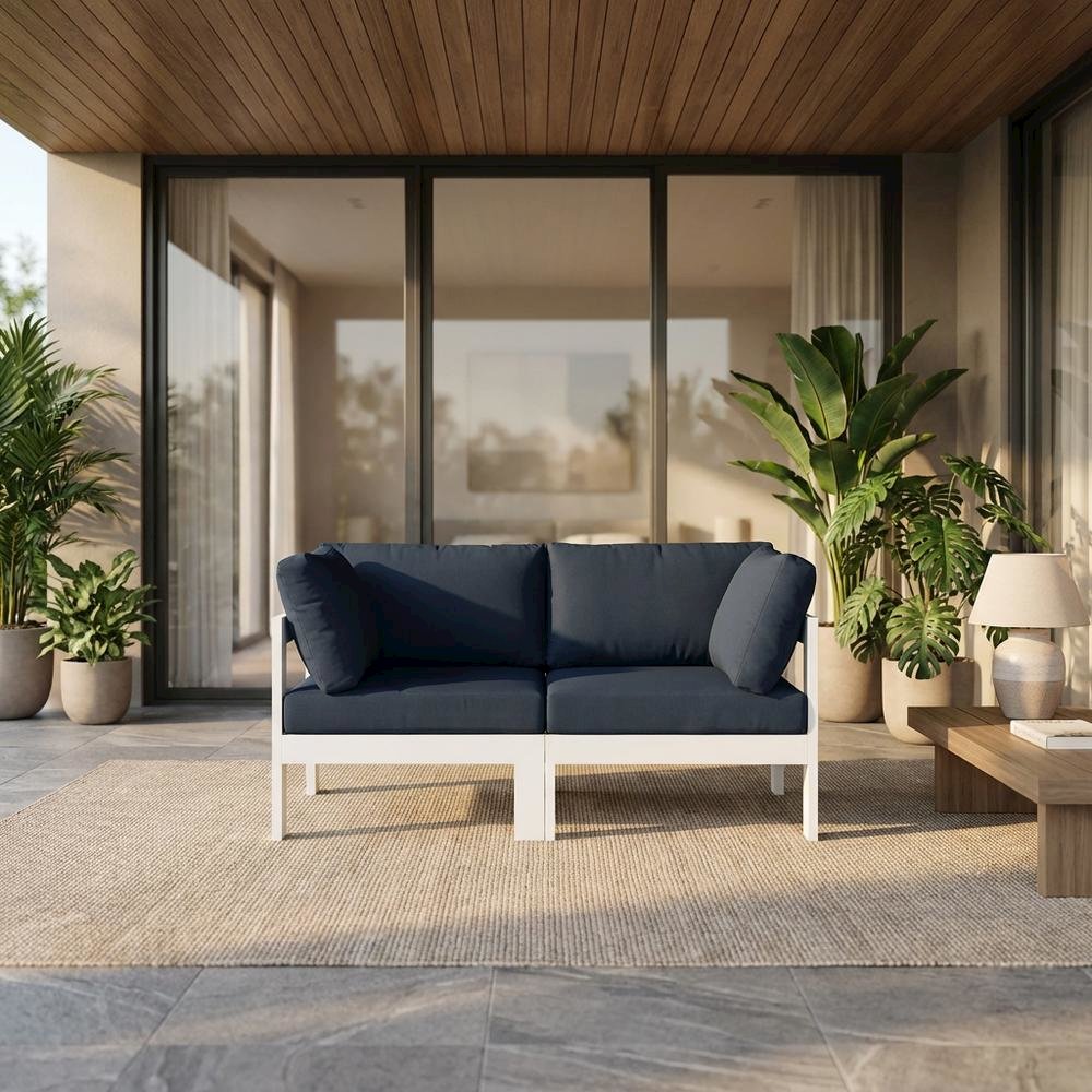 Navy Fabric Outdoor Modular Sofa With Contemporary Style And Cushioned Seating. Picture 2