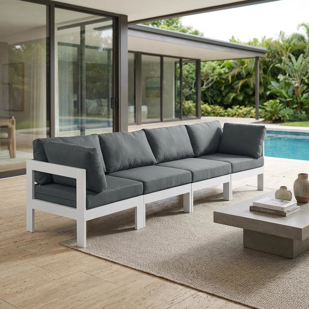 Gray Fabric Outdoor Patio Modular Sofa, Contemporary Style, Cushioned Seat. Picture 3