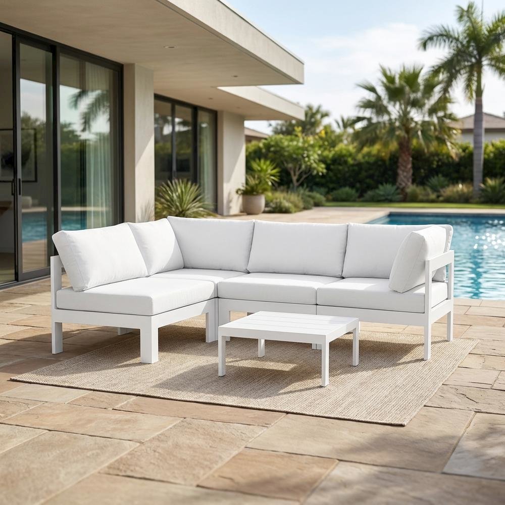 White Fabric Outdoor Patio Modular Sectional With Contemporary Design. Picture 3