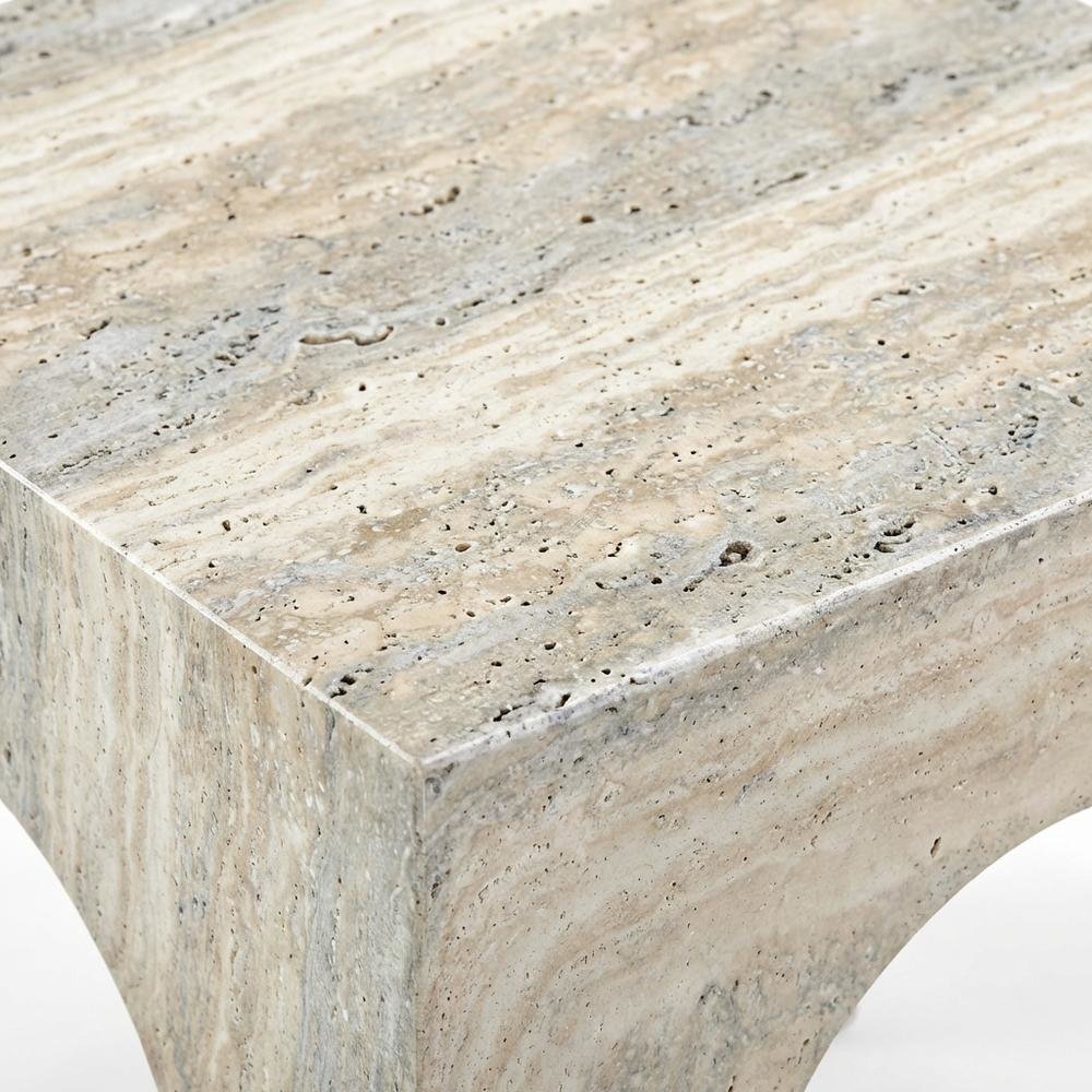 Concrete And Fiberglass Indoor/Outdoor End Table with Travertine Top. Picture 5