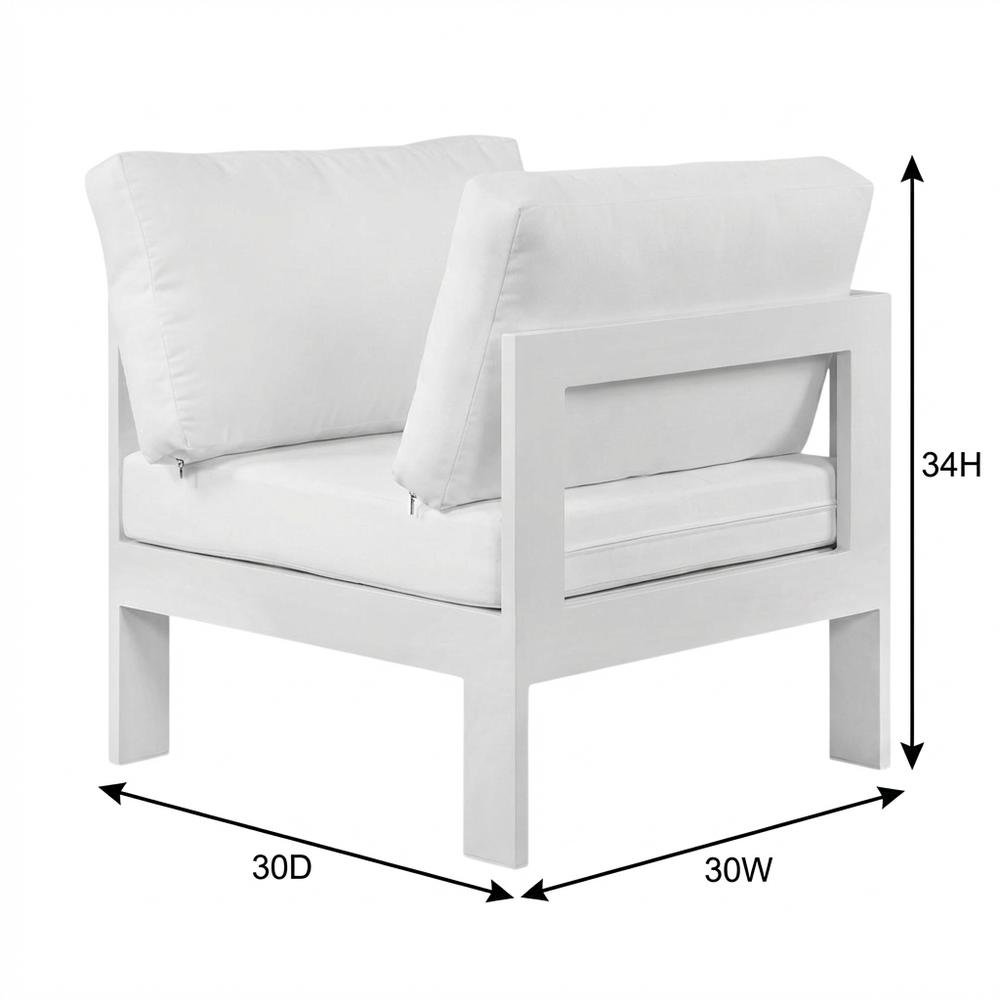 White Fabric Outdoor Ottoman With Aluminum Frame For Patio Lounge. Picture 7