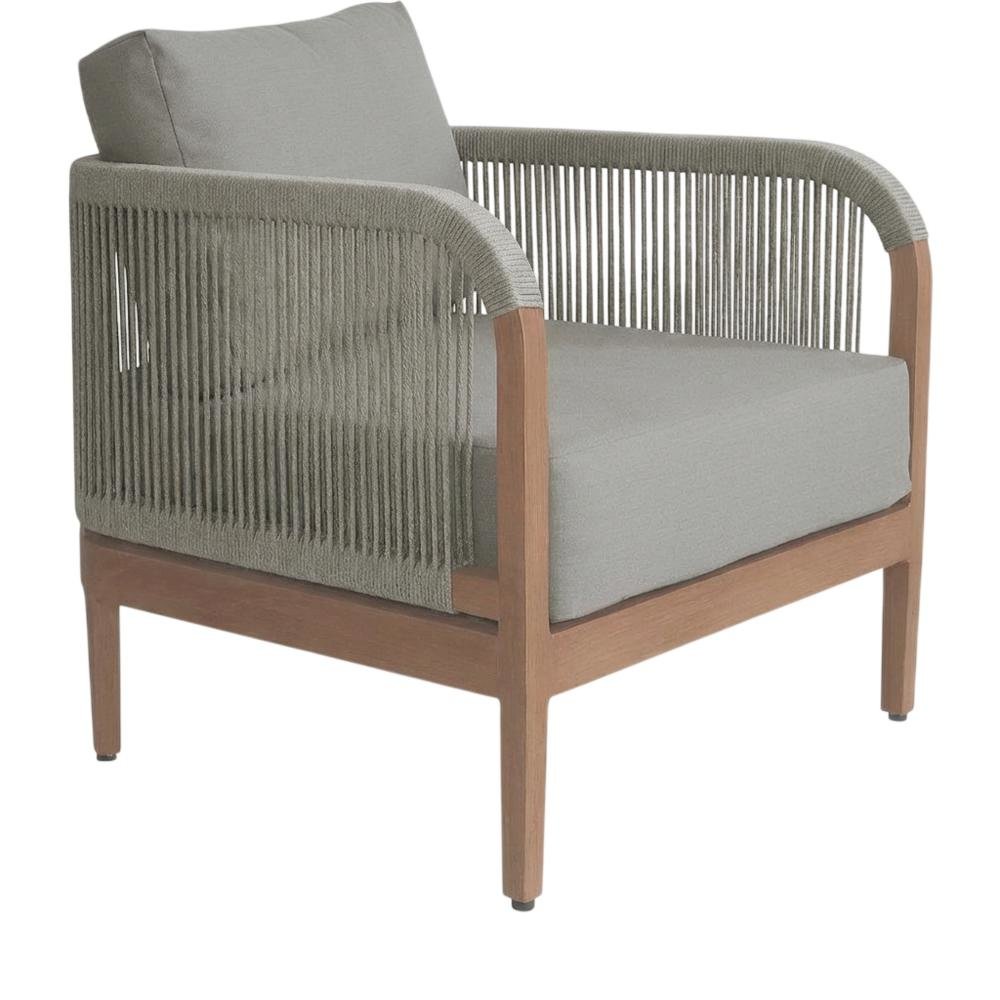 Gray Fabric Outdoor Patio Chair With Aluminum Frame And Teak Wood Look. Picture 1