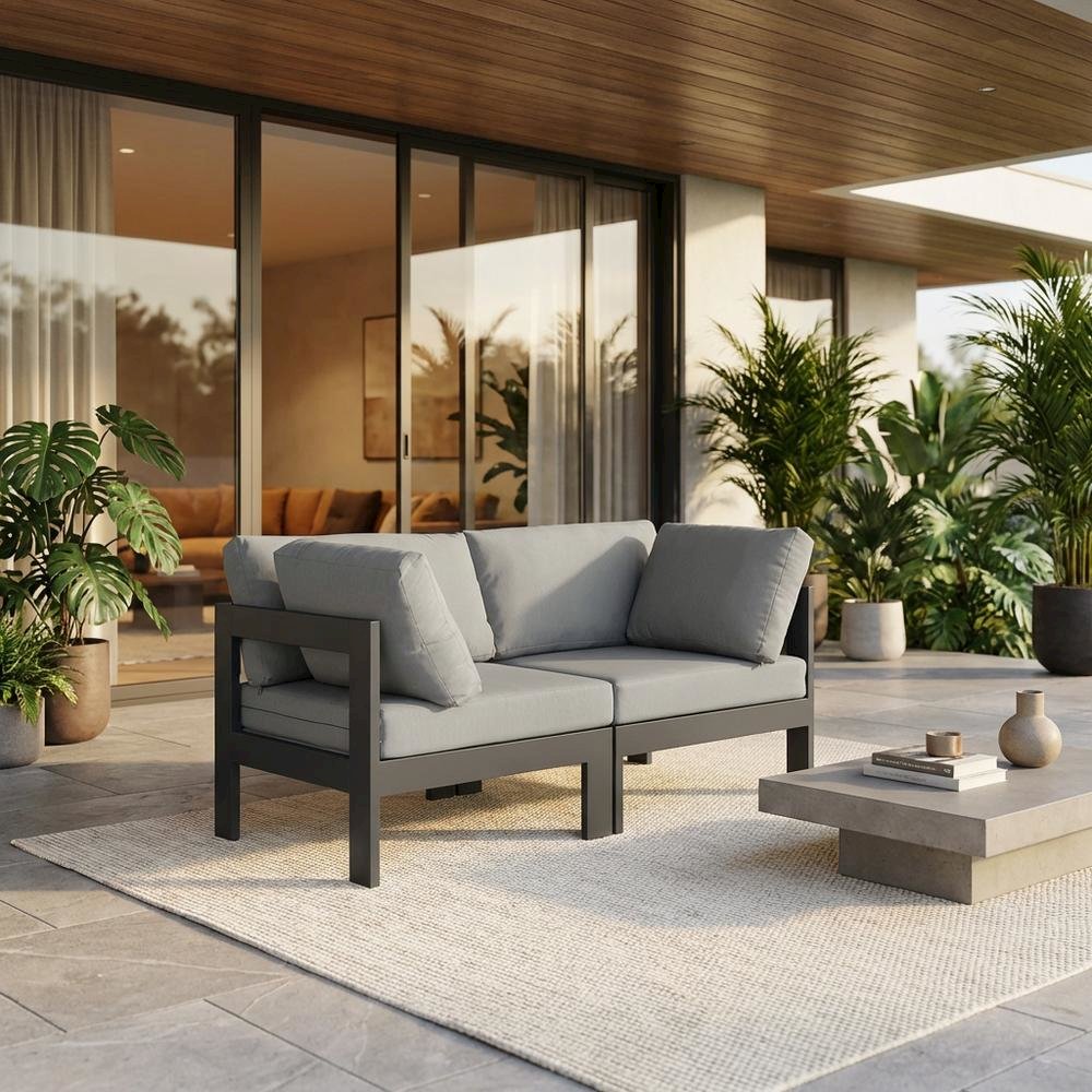 Gray Fabric Outdoor Patio Modular Sofa, Contemporary Style, Cushioned Seating. Picture 2