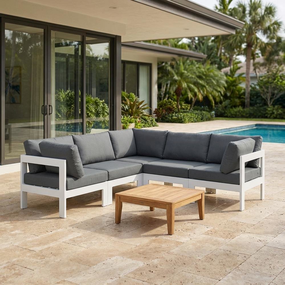 Gray Fabric Outdoor Patio Modular Sectional With Contemporary Style. Picture 3
