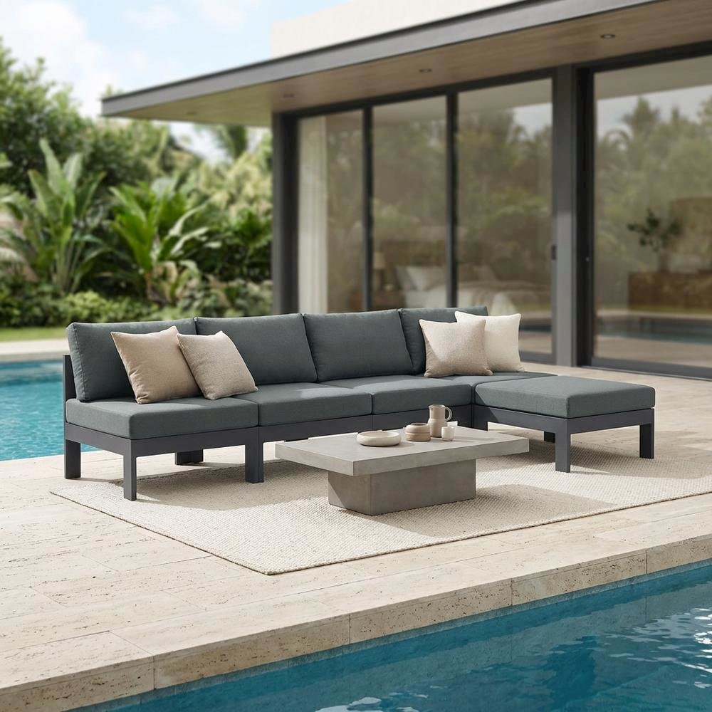 Gray Fabric Outdoor Modular Sofa With Contemporary Style And Cushioned Seating. Picture 3
