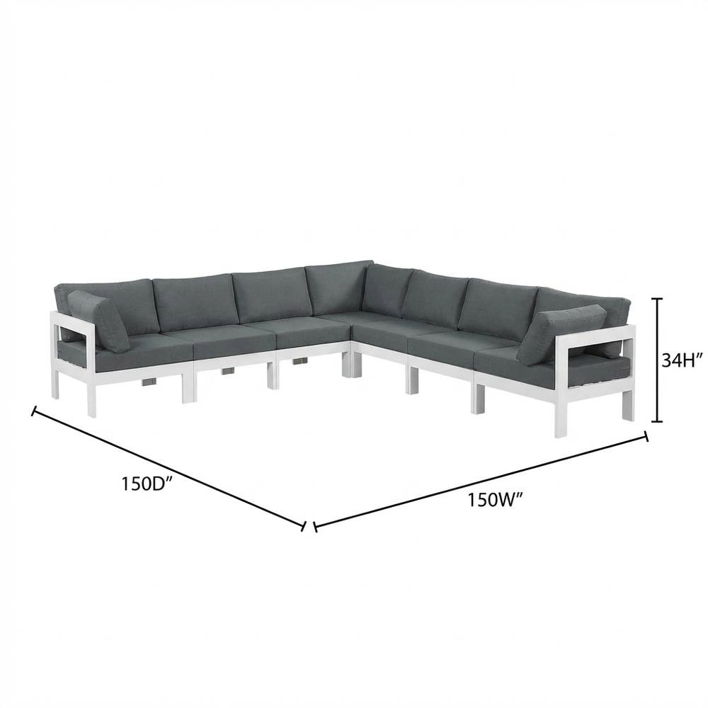 Gray Fabric Outdoor Patio Modular Sectional, Contemporary Style, Backrest. Picture 7