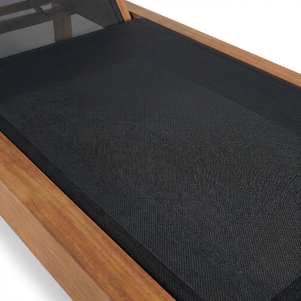 Outdoor Patio Lounger With Black Fabric, Contemporary Design, Teak Finish. Picture 5