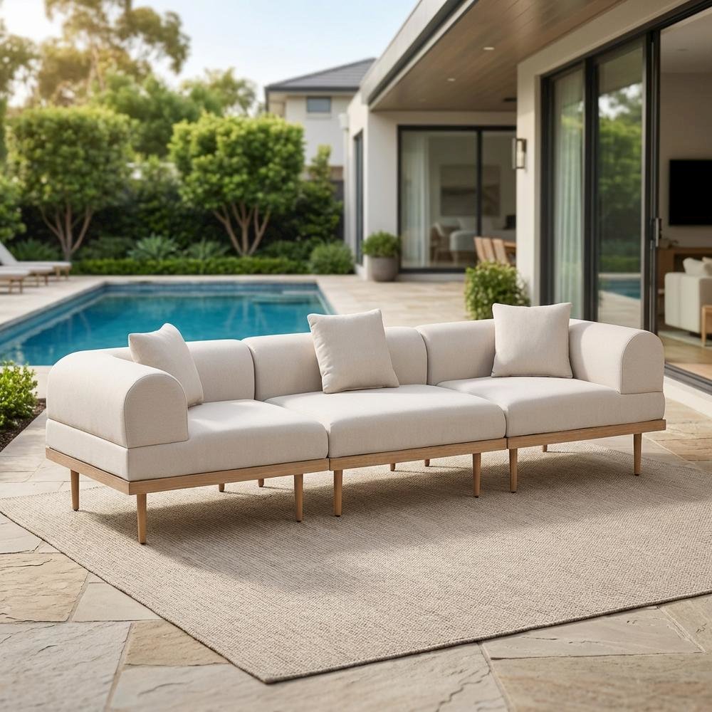Beige Fabric Outdoor Modular Sofa With Cushions And Contemporary Style. Picture 3