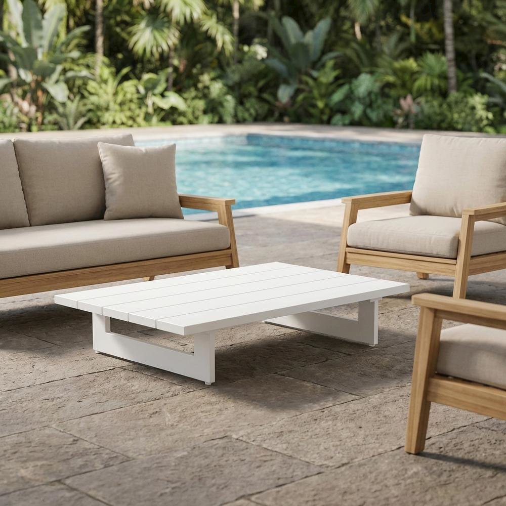 White Outdoor Patio Coffee Table With Contemporary Style And Durable Finish. Picture 3
