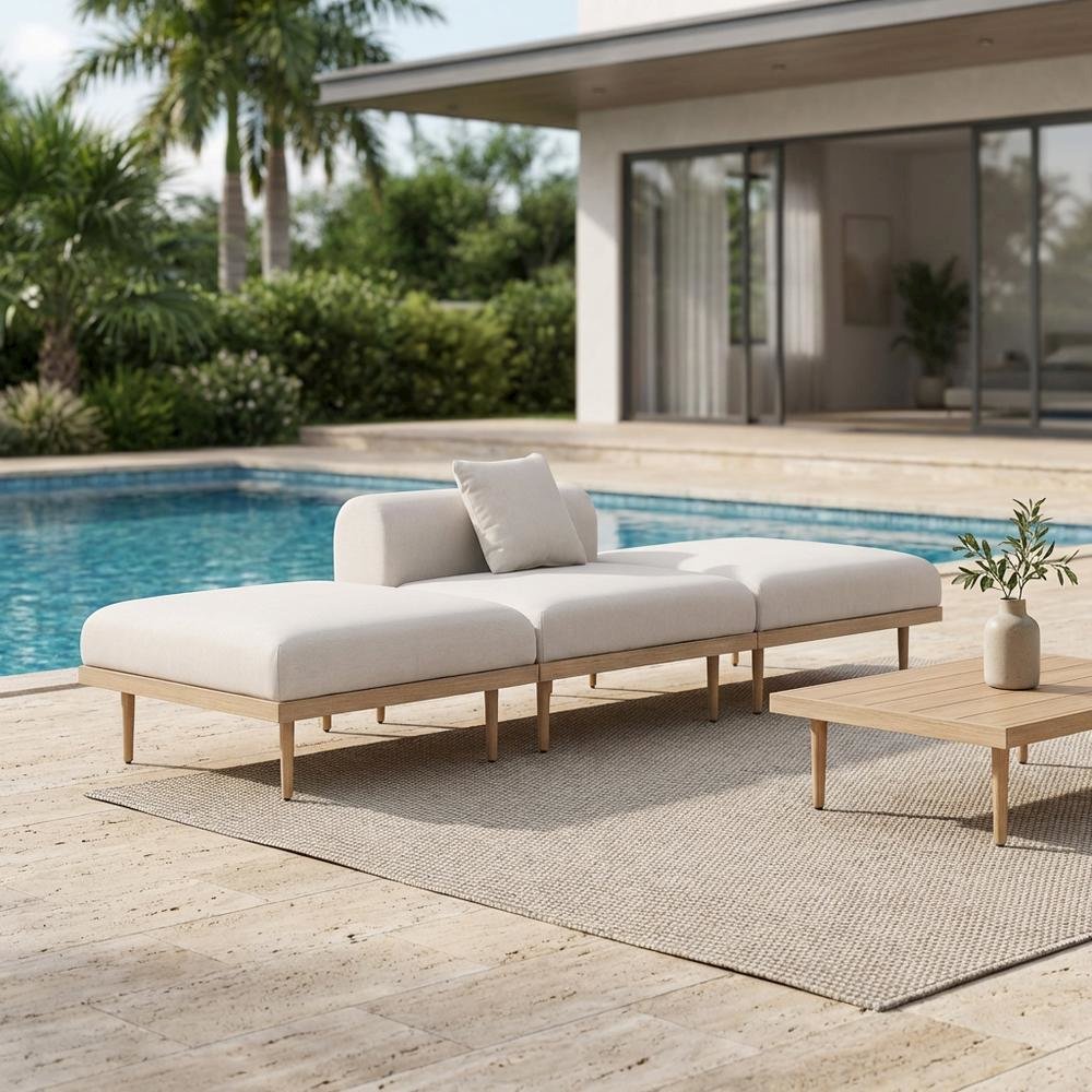 Beige Fabric Outdoor Modular Sectional with Cushions and Contemporary Style. Picture 3