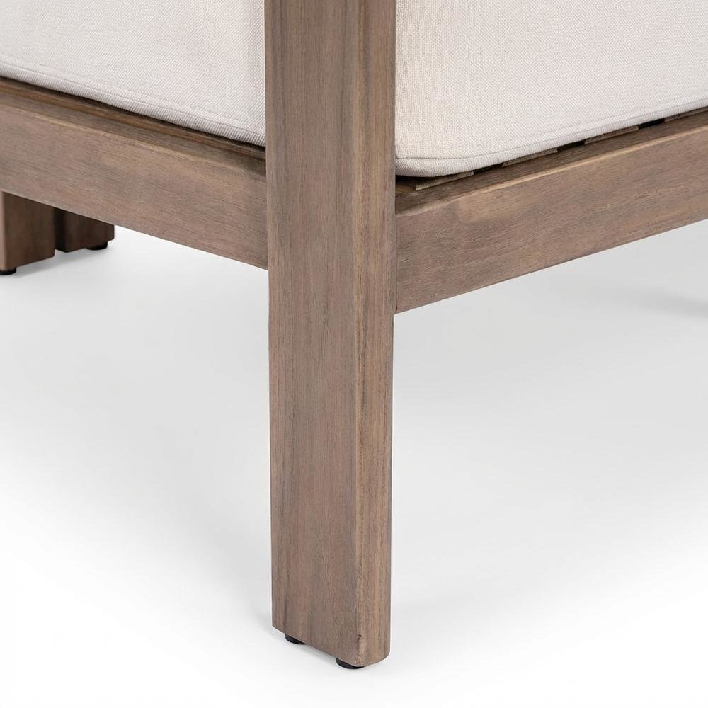 Cream Fabric Upholstered Outdoor Patio Sofa, Cushioned Seating. Picture 6