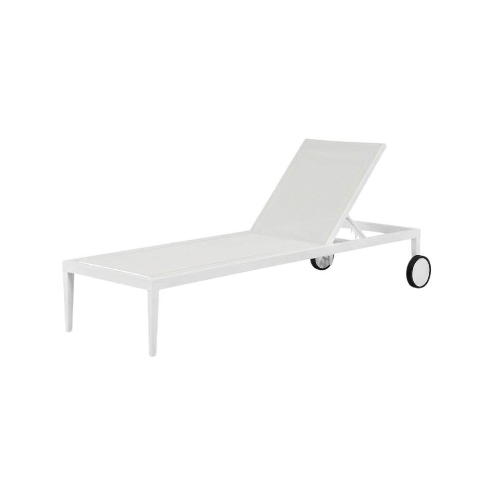 White Mesh Fabric Outdoor Patio Chaise Lounge Chair With Contemporary Style. Picture 1
