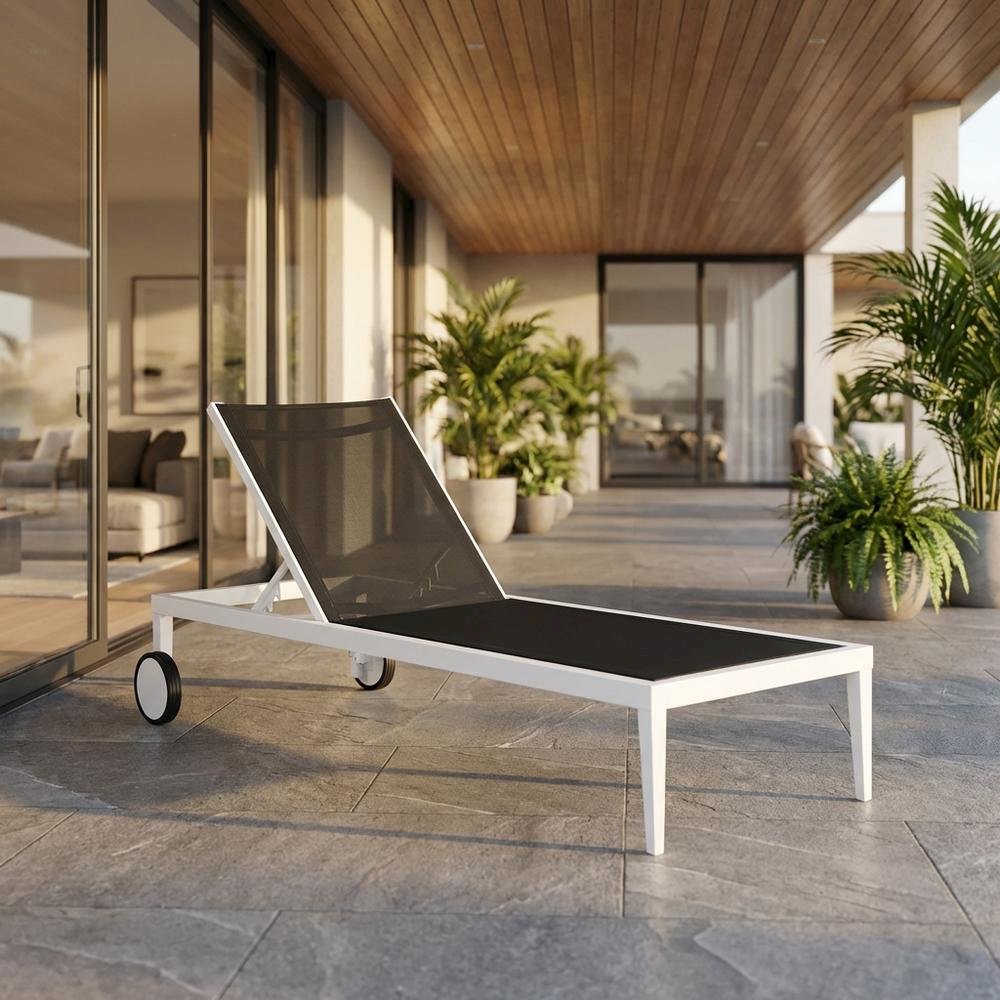 White Fabric Outdoor Lounge Chaise With Contemporary Style And Adjustable Back. Picture 2