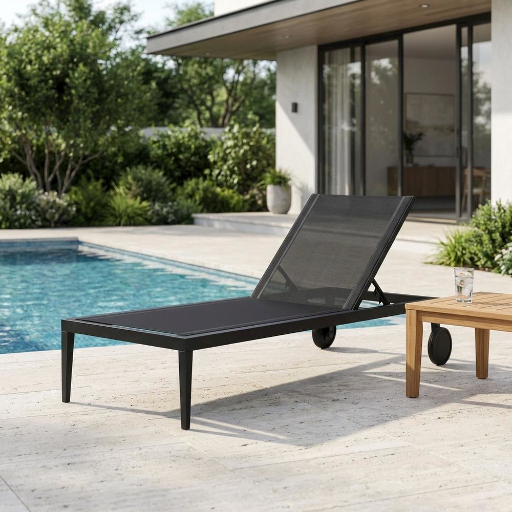 Contemporary Grey Fabric Outdoor Lounge Chaise With Adjustable Backrest. Picture 3