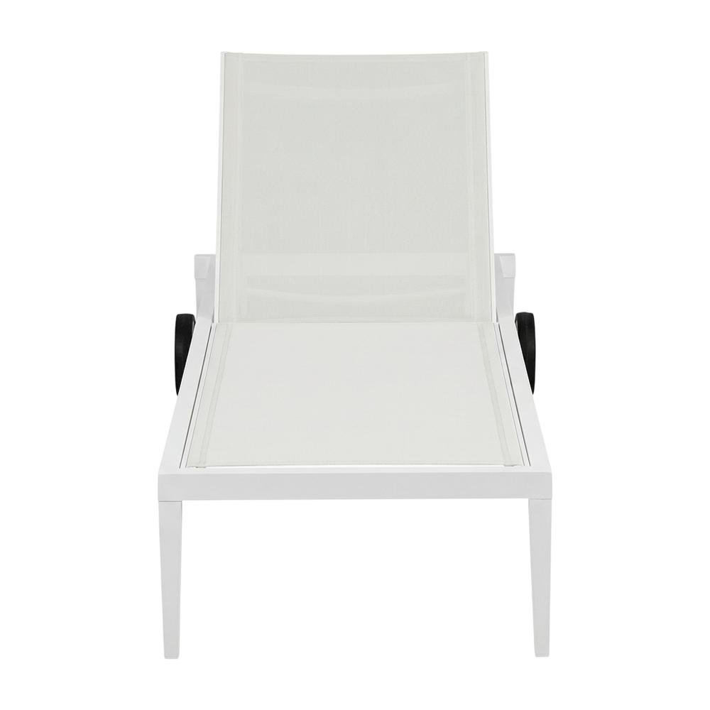 White Mesh Fabric Outdoor Patio Chaise Lounge Chair With Contemporary Style. Picture 4