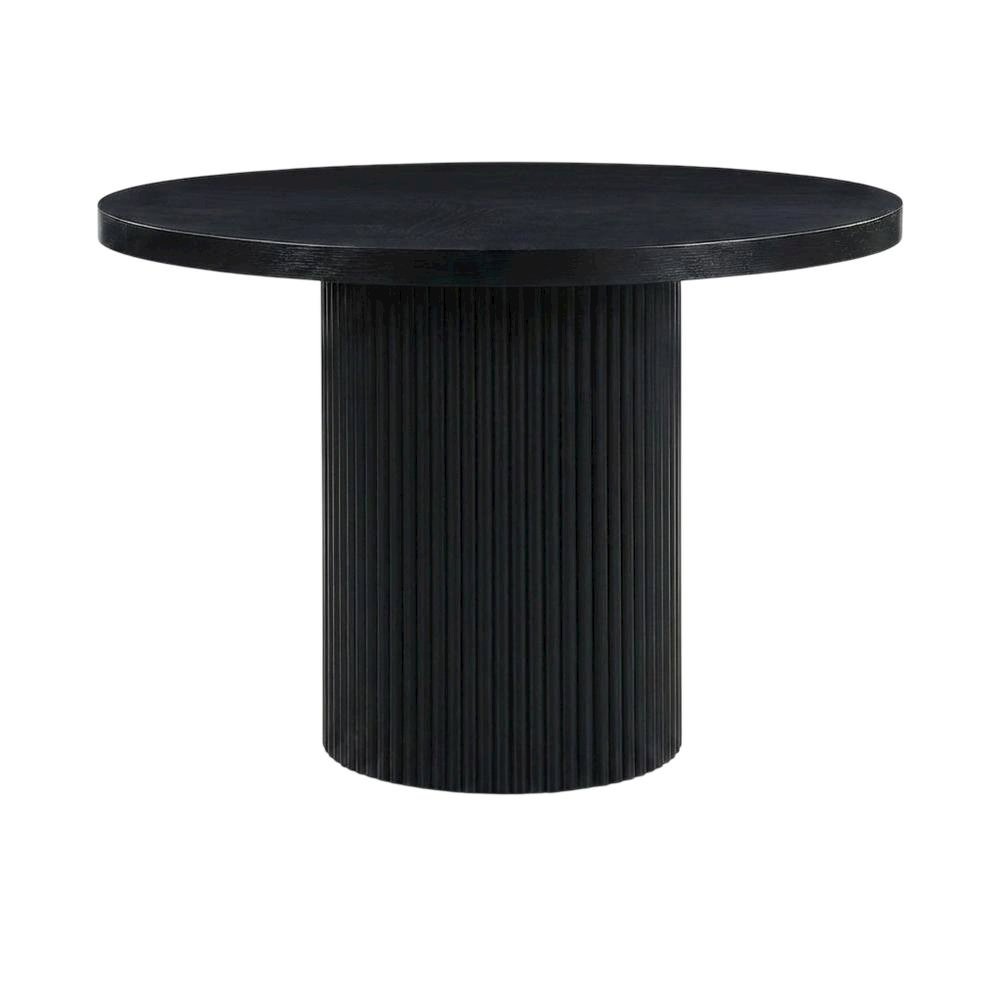 Black Round Oak Veneer Dining Table, Mid-Century Modern, Seats 4. Picture 4