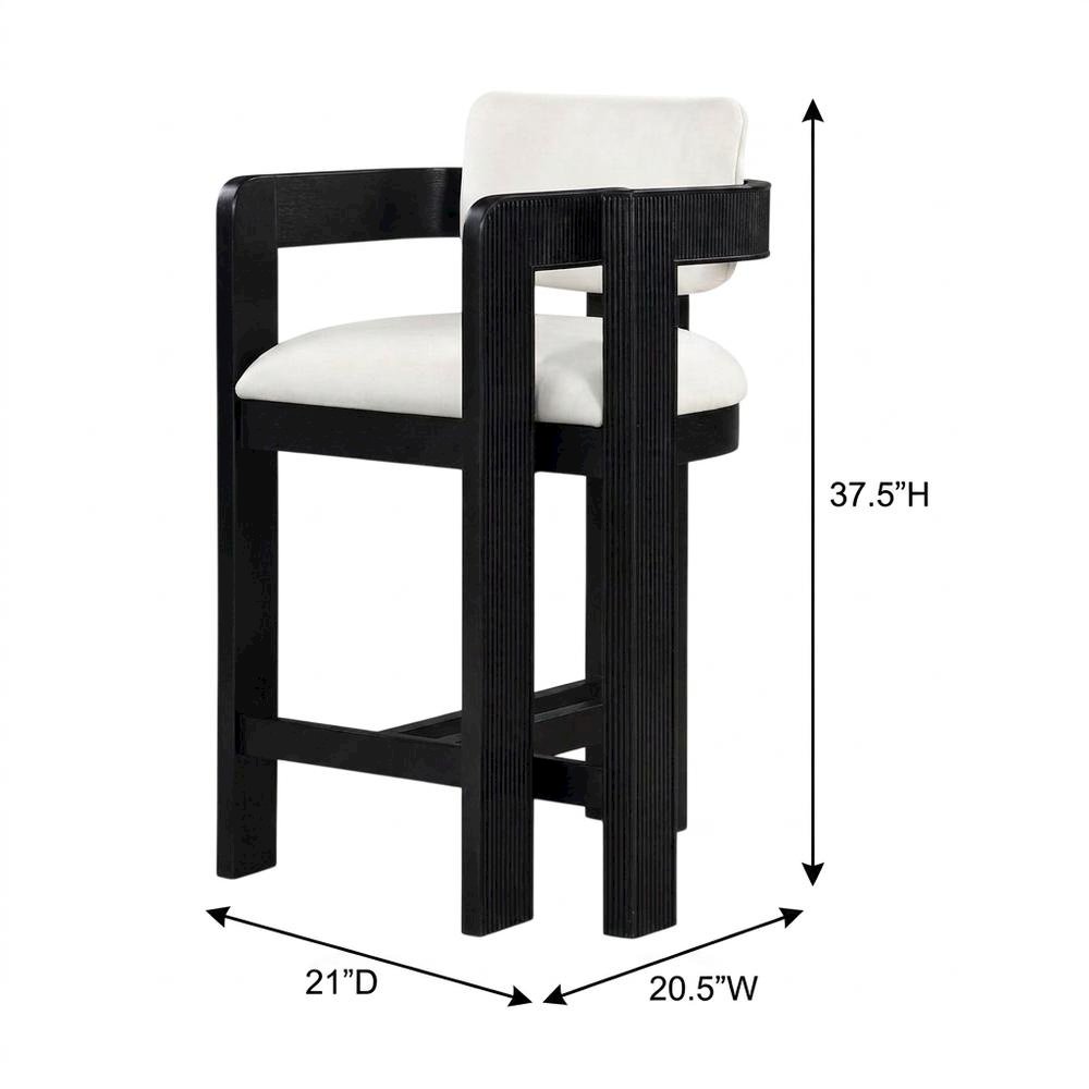 Velvet Art Deco Counter Stool, Low Back, Rubberwood Legs, Cream Velvet. Picture 6