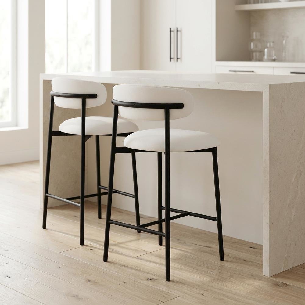 Vegan Leather Counter Stools with Back, Kitchen Island, Off-White, Set of 2. Picture 3